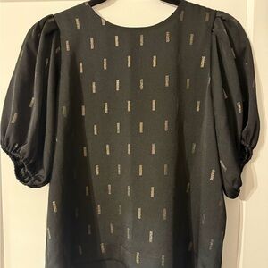 Madewell Black Puff Sleeve Blouse with Gold Accents